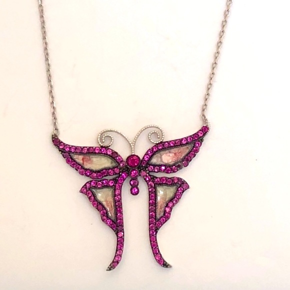 Jewelry - 🦋925 Silver pink cz enamel butterfly necklace